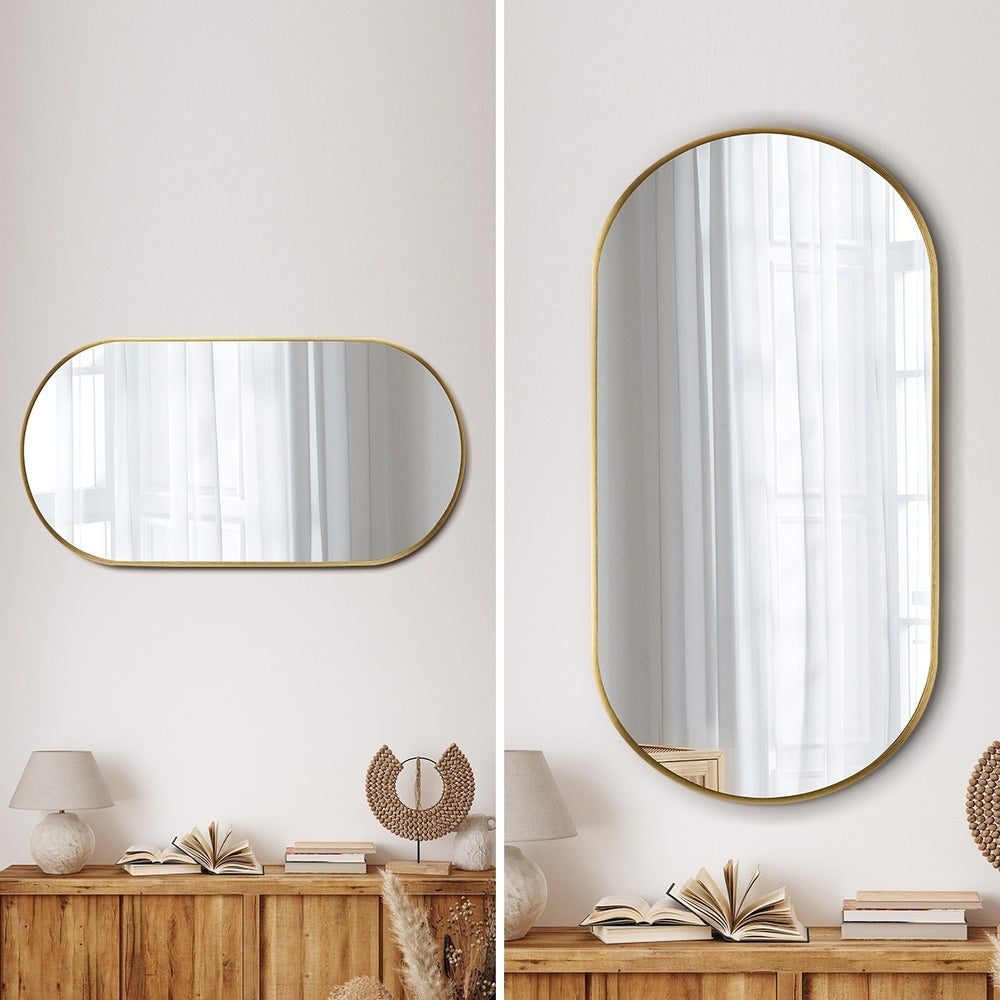 Oikiture Wall Mirrors Oval Mirror Gold 84x50cm Set of 2-Wall Mirror-PEROZ Accessories