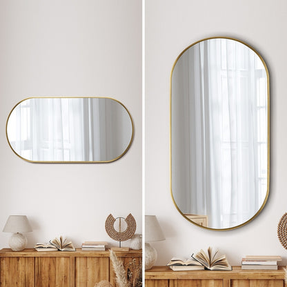 Oikiture Wall Mirrors Oval Mirror Gold 84x50cm Set of 2-Wall Mirror-PEROZ Accessories