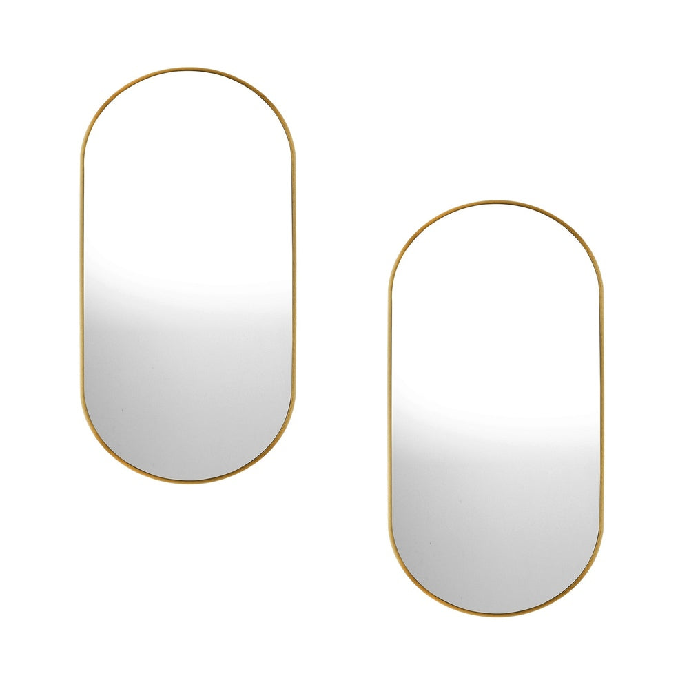 Oikiture Wall Mirrors Oval Mirror Gold 84x50cm Set of 2-Wall Mirror-PEROZ Accessories