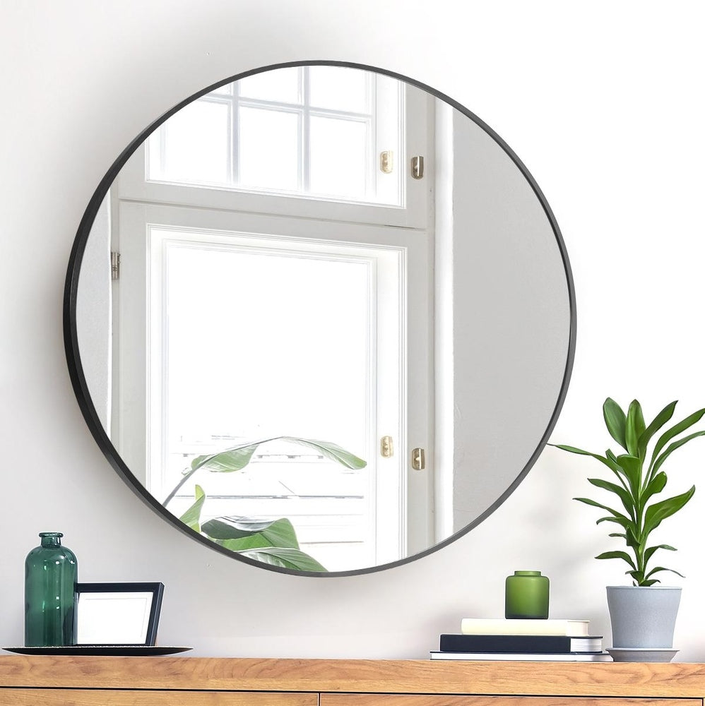 Oikiture Wall Mirrors Round 50cm Black Set of 2-Wall Mirror-PEROZ Accessories