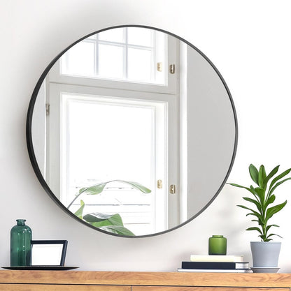 Oikiture Wall Mirrors Round 50cm Black Set of 2-Wall Mirror-PEROZ Accessories