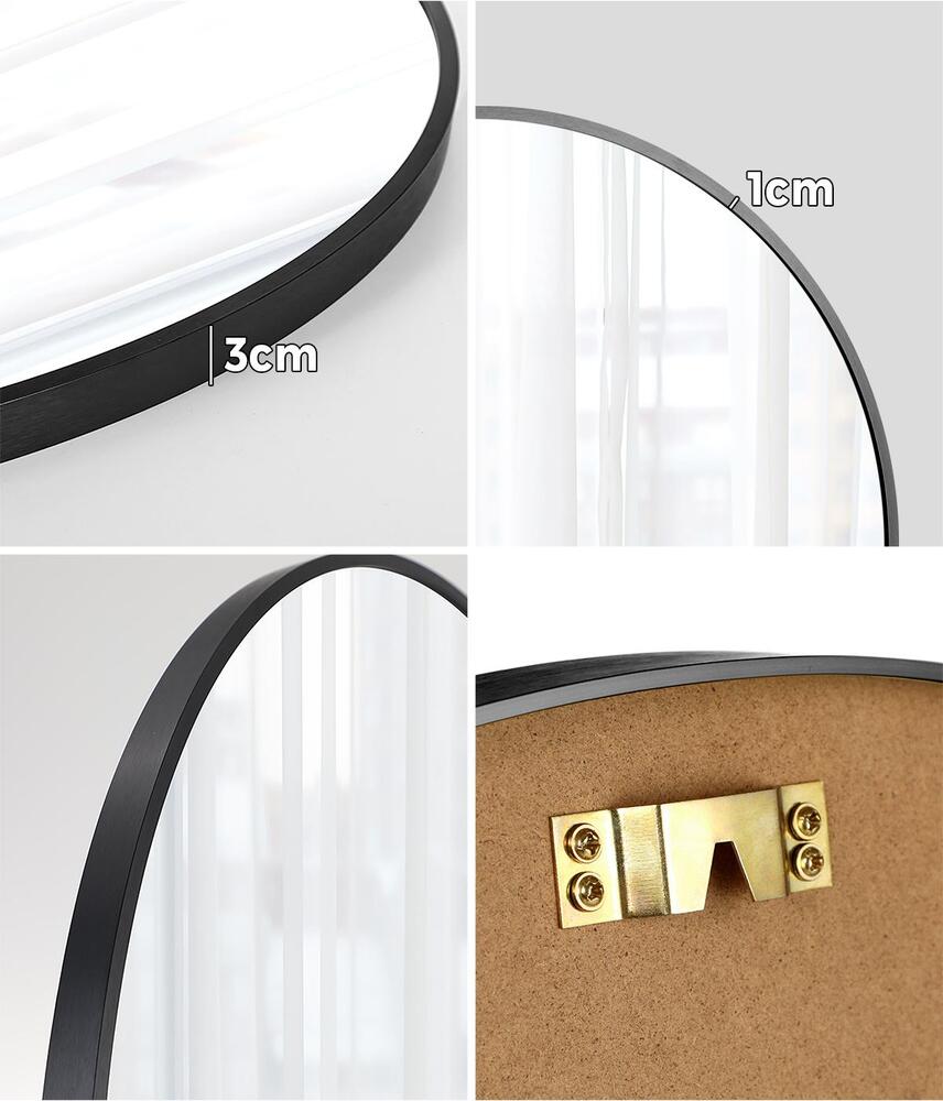 Oikiture Wall Mirrors Round 50cm Black Set of 2-Wall Mirror-PEROZ Accessories