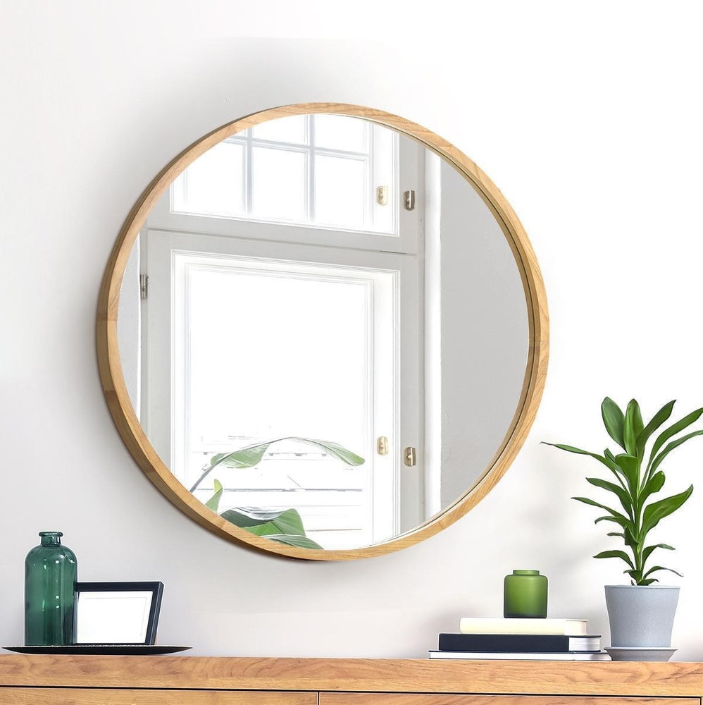 Oikiture Wall Mirrors Round 50cm Wooden Set of 2-Wall Mirror-PEROZ Accessories