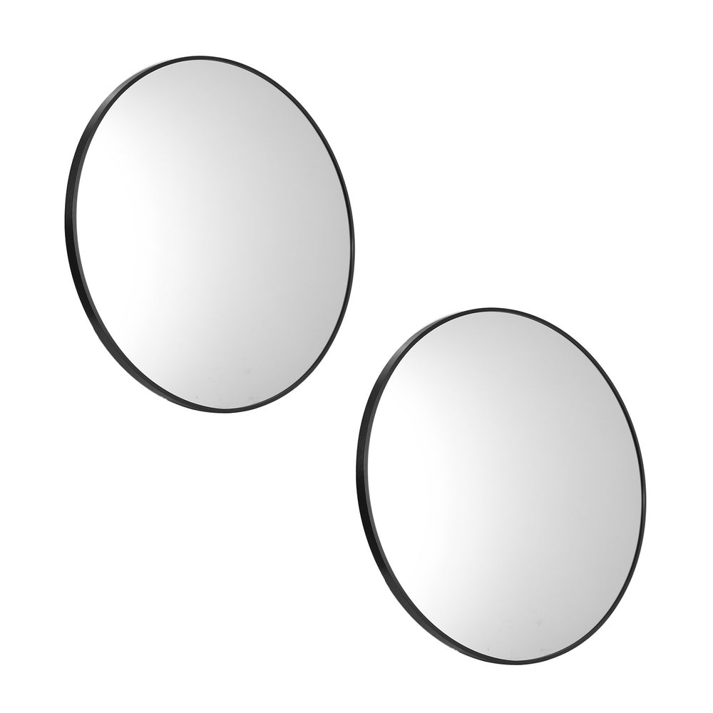 Oikiture Wall Mirrors Round 60cm Black Set of 2-Wall Mirror-PEROZ Accessories