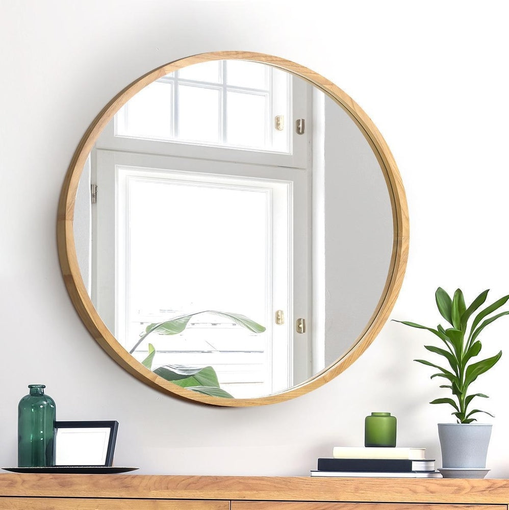 Oikiture Wall Mirrors Round 60cm Wooden Set of 2-Wall Mirror-PEROZ Accessories