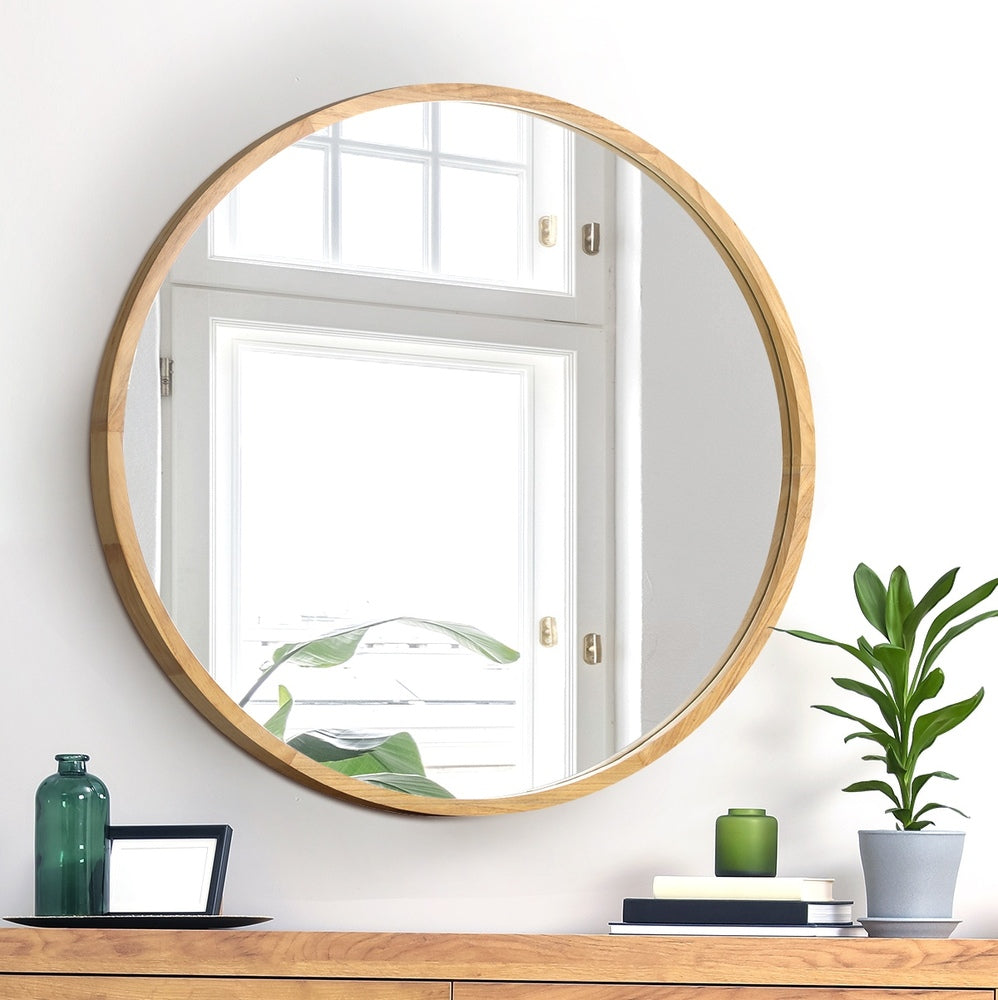 Oikiture Wall Mirrors Round 70cm Wooden Set of 2-Wall Mirror-PEROZ Accessories
