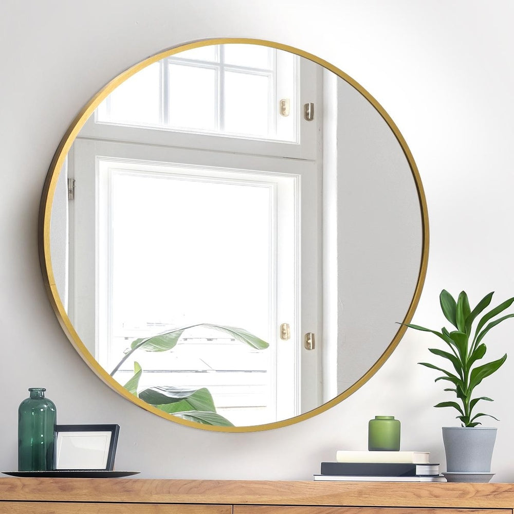 Oikiture Wall Mirrors Round 80cm Gold Set of 2-Wall Mirror-PEROZ Accessories