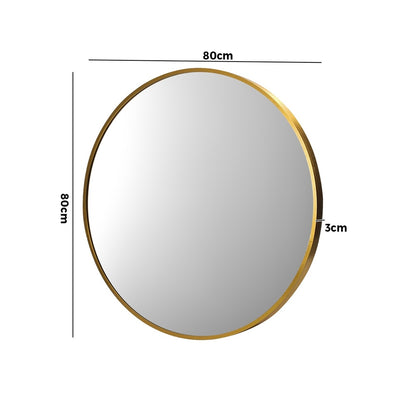 Oikiture Wall Mirrors Round 80cm Gold Set of 2-Wall Mirror-PEROZ Accessories
