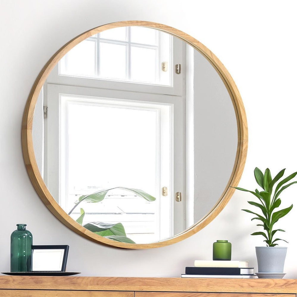 Oikiture Wall Mirrors Round 80cm Wooden Set of 2-Wall Mirror-PEROZ Accessories