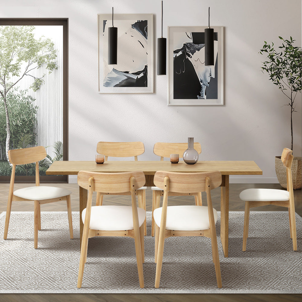 Oikiture Wooden 6-Seater Dining Table and Chairs Set-Dining Set-PEROZ Accessories