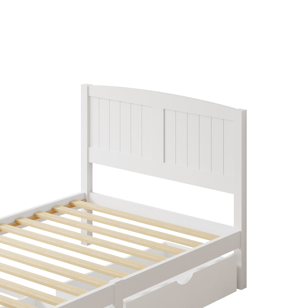 Oikiture Wooden Bed Frame King Single with Trundle Drawers White-Wooden Bed Frames-PEROZ Accessories