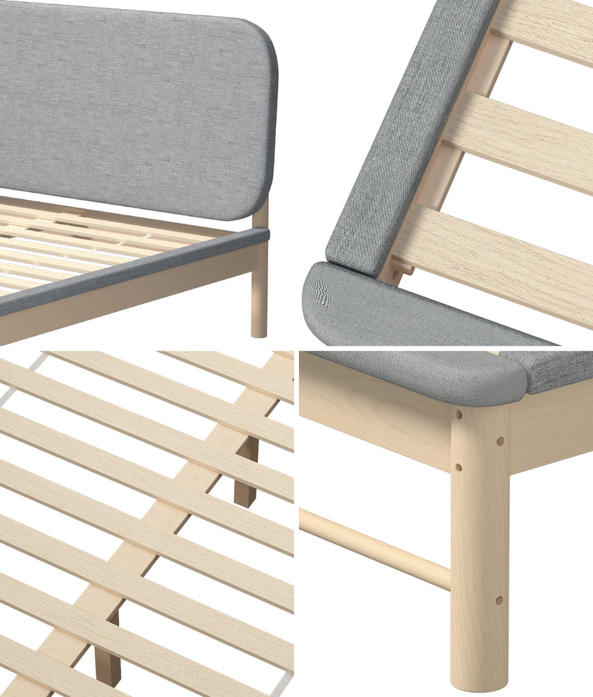 Oikiture Wooden Bed Frame with Padded Fabric Edges Headboard Queen Size-Wooden Bed Frames-PEROZ Accessories