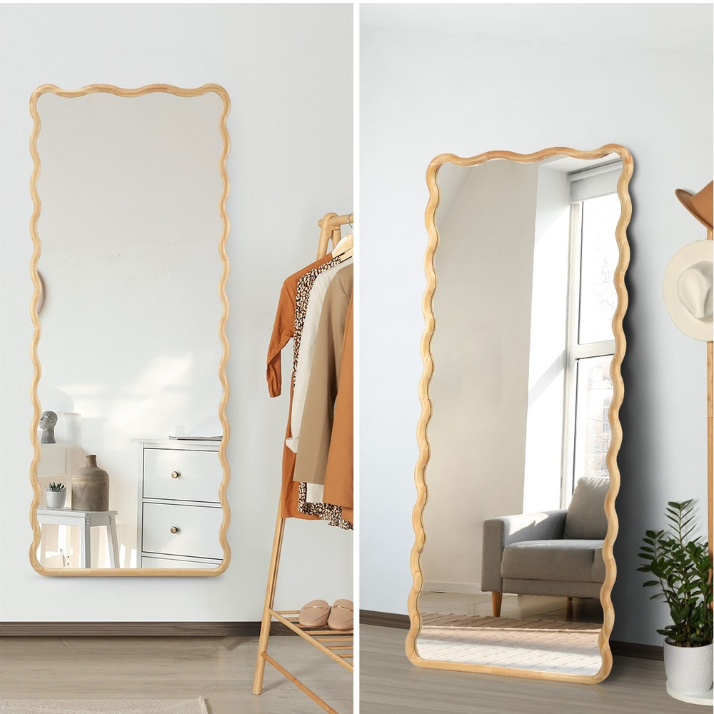 Oikiture Wooden Full Length Mirror 165x60cm Wavy Floor Mirrors-Full Length Mirror-PEROZ Accessories