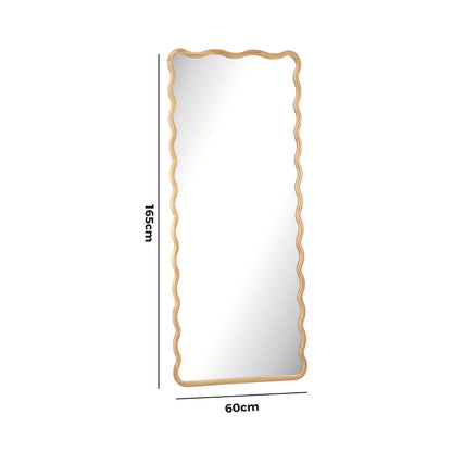 Oikiture Wooden Full Length Mirror 165x60cm Wavy Floor Mirrors-Full Length Mirror-PEROZ Accessories