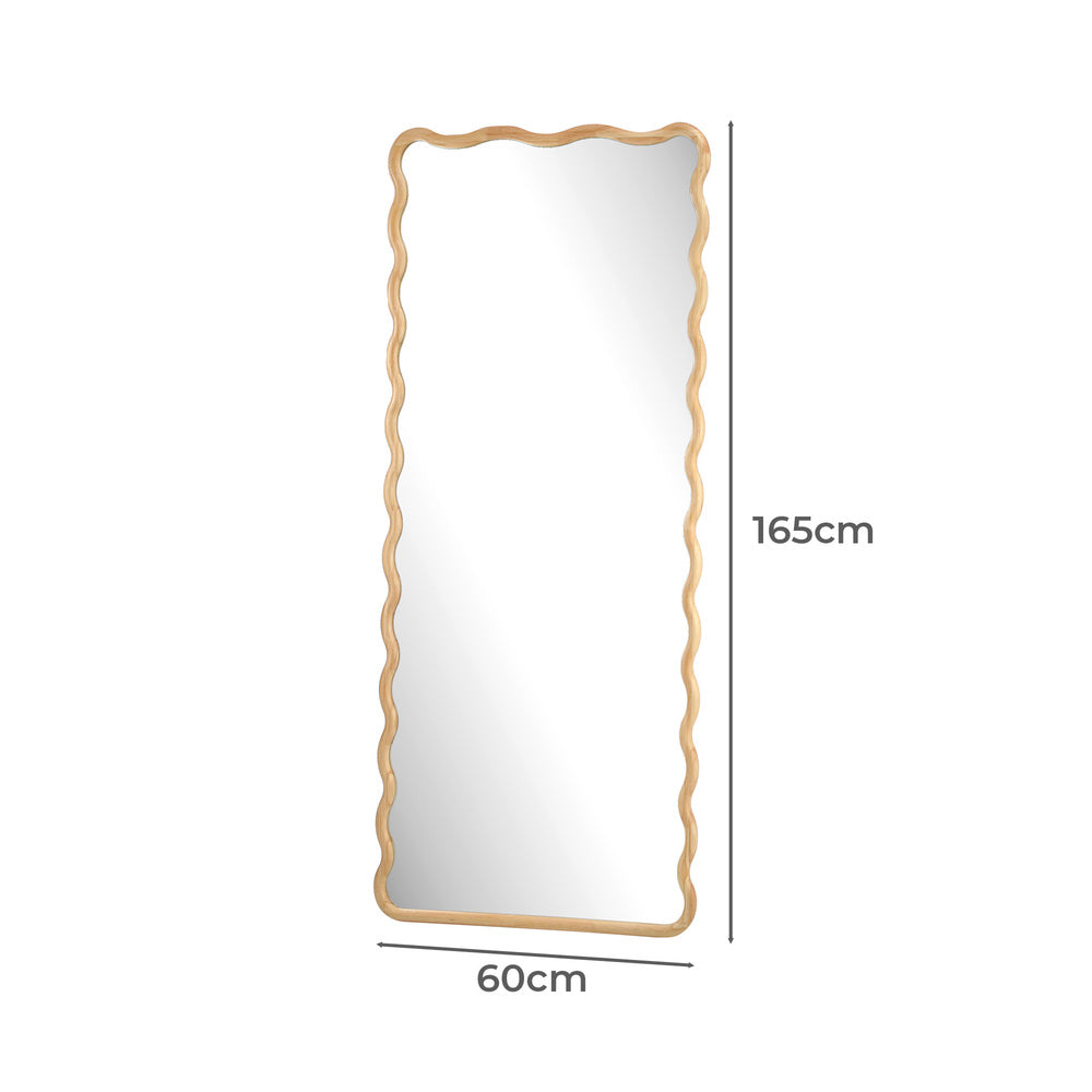 Oikiture Wooden Full Length Mirror 165x60cm Wavy Floor Mirrors-Full Length Mirror-PEROZ Accessories