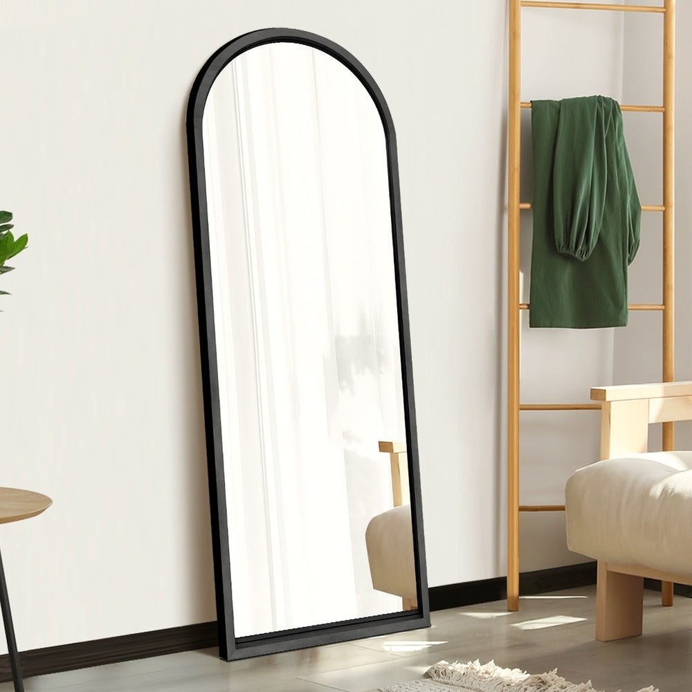 Oikiture Wooden Full Length Mirror 166x60cm Arched Floor Mirror Black-Full Length Mirror-PEROZ Accessories