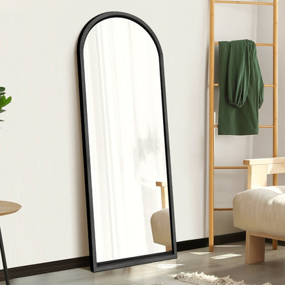 Oikiture Wooden Full Length Mirror 166x60cm Arched Floor Mirror Black-Full Length Mirror-PEROZ Accessories