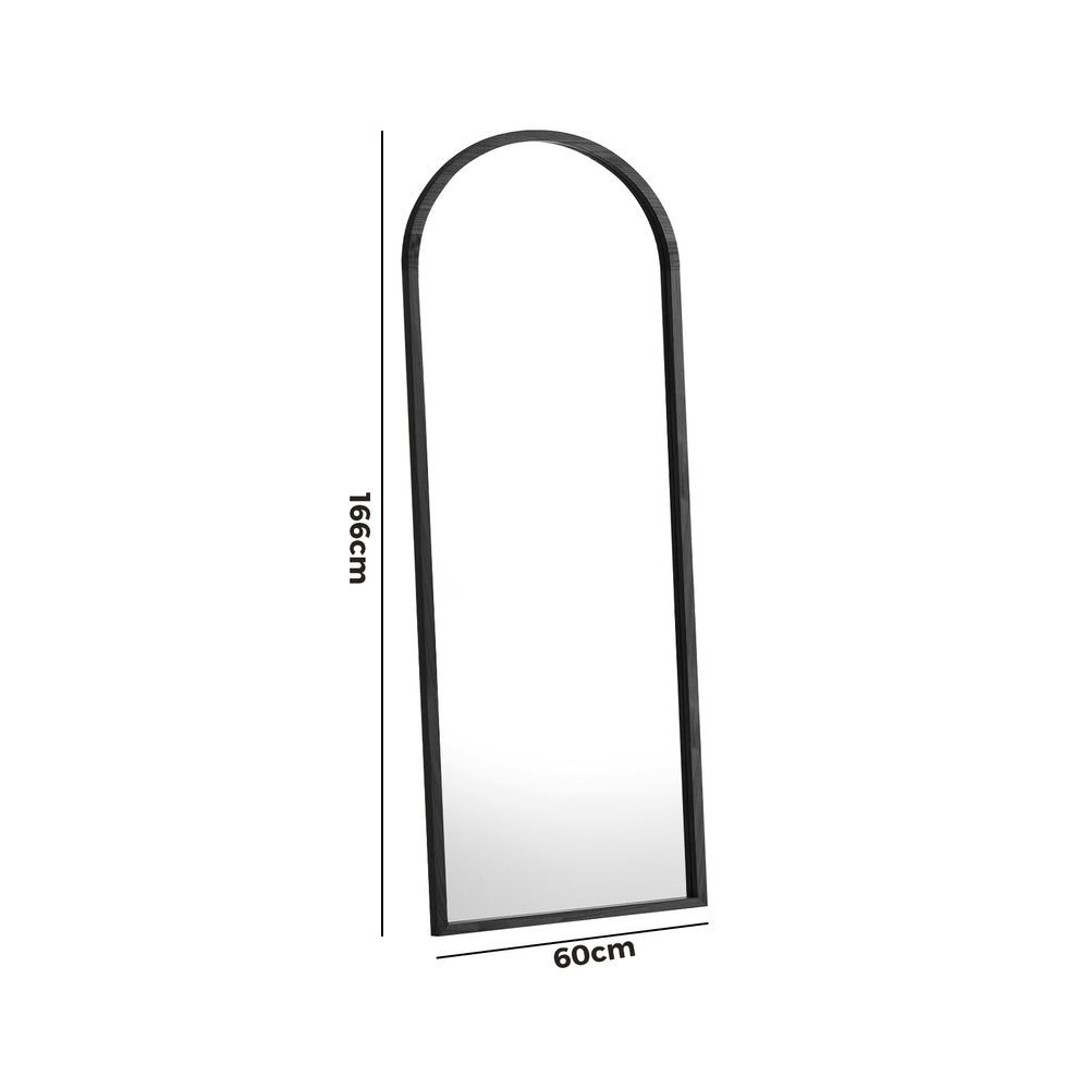 Oikiture Wooden Full Length Mirror 166x60cm Arched Floor Mirror Black-Full Length Mirror-PEROZ Accessories