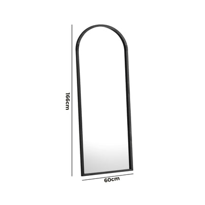 Oikiture Wooden Full Length Mirror 166x60cm Arched Floor Mirror Black-Full Length Mirror-PEROZ Accessories