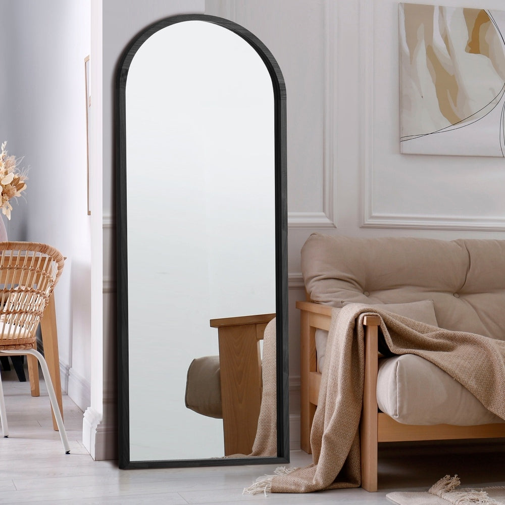 Oikiture Wooden Full Length Mirror 166x60cm Arched Floor Mirror Black-Full Length Mirror-PEROZ Accessories