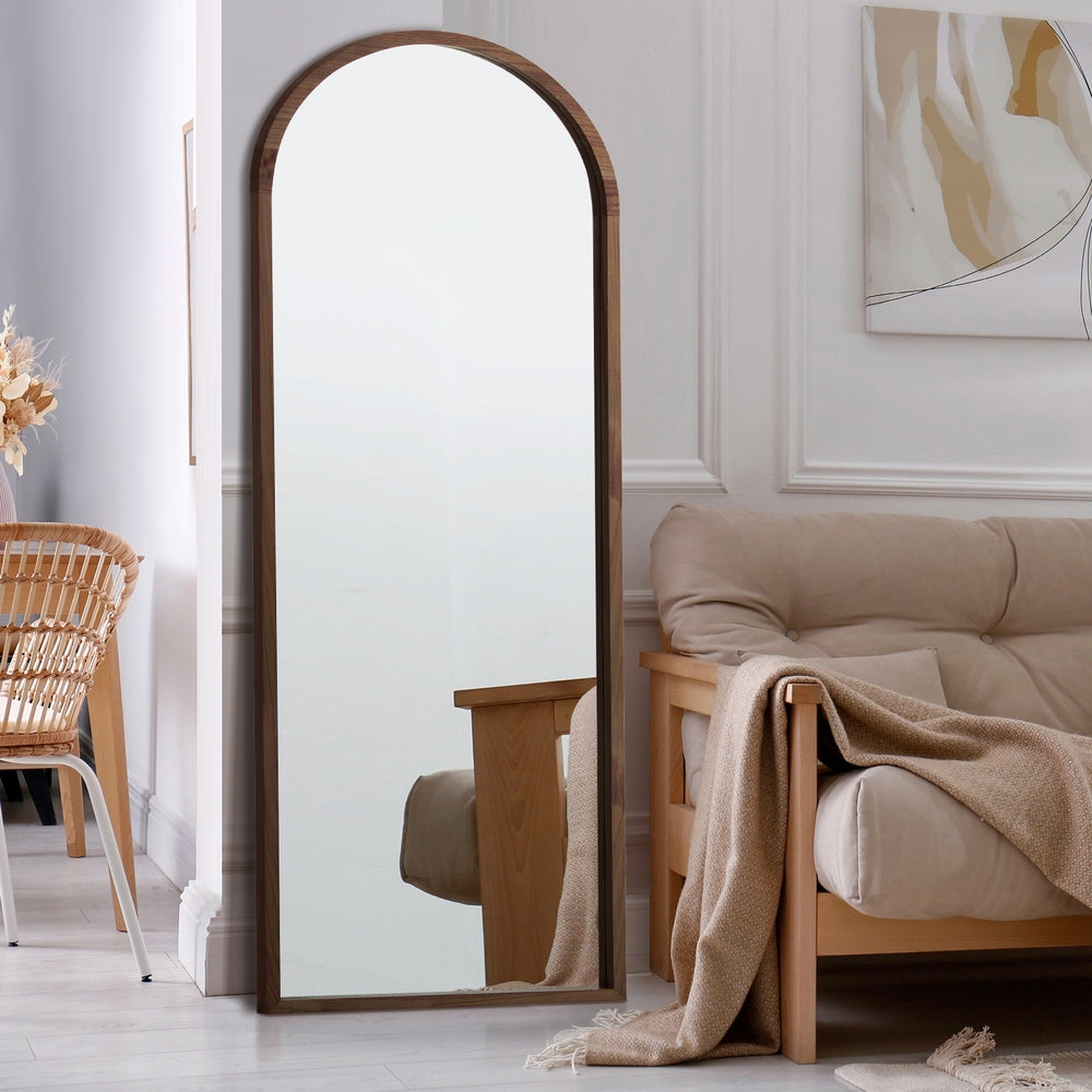Oikiture Wooden Full Length Mirror 166x60cm Arched Floor Mirrors Brown-Full Length Mirror-PEROZ Accessories