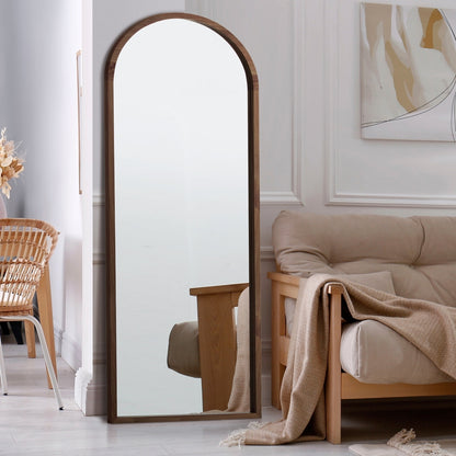 Oikiture Wooden Full Length Mirror 166x60cm Arched Floor Mirrors Brown-Full Length Mirror-PEROZ Accessories