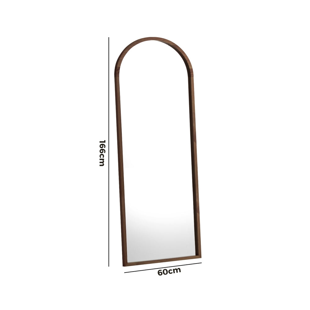 Oikiture Wooden Full Length Mirror 166x60cm Arched Floor Mirrors Brown-Full Length Mirror-PEROZ Accessories