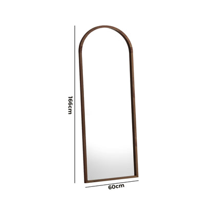 Oikiture Wooden Full Length Mirror 166x60cm Arched Floor Mirrors Brown-Full Length Mirror-PEROZ Accessories