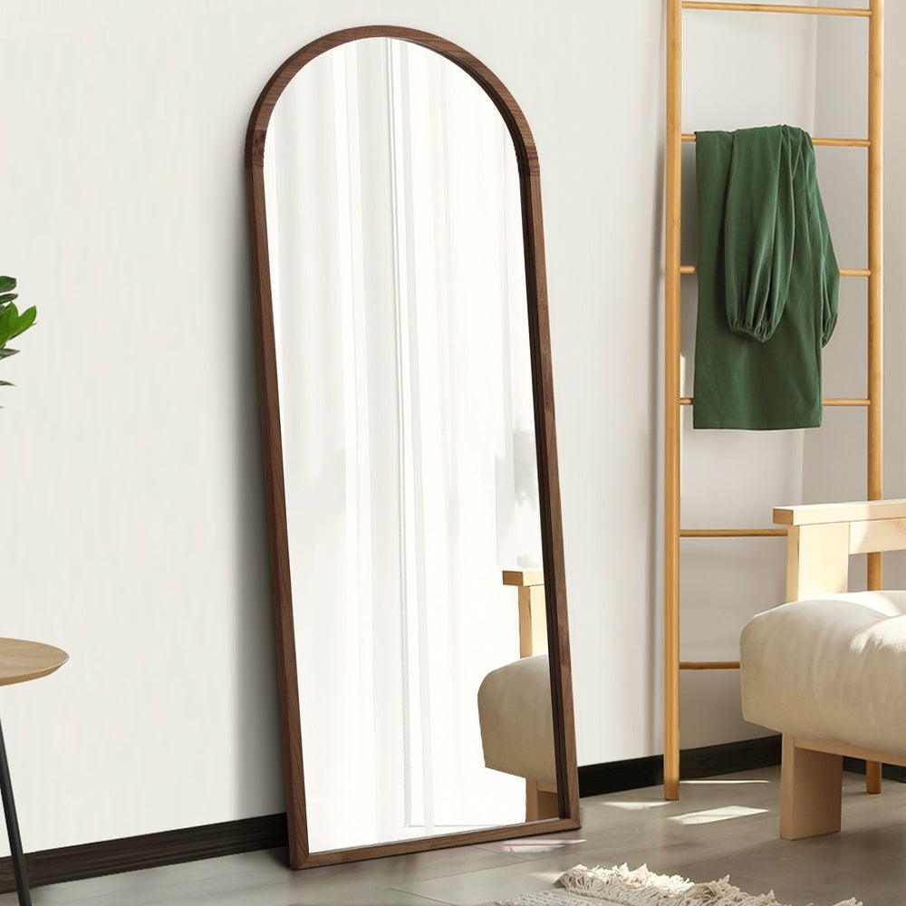 Oikiture Wooden Full Length Mirror 166x60cm Arched Floor Mirrors Brown-Full Length Mirror-PEROZ Accessories
