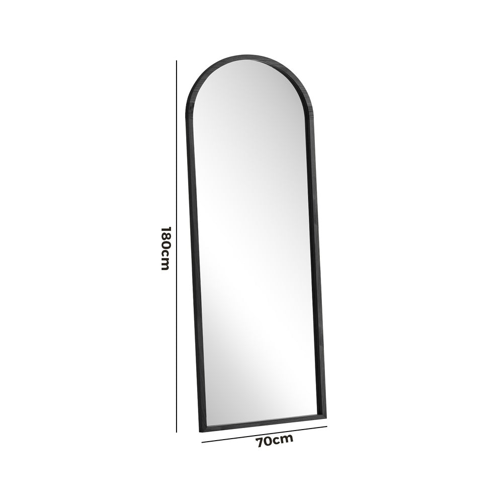 Oikiture Wooden Full Length Mirror 180x70cm Arched Floor Mirrors Black-Full Length Mirror-PEROZ Accessories