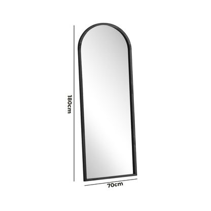 Oikiture Wooden Full Length Mirror 180x70cm Arched Floor Mirrors Black-Full Length Mirror-PEROZ Accessories