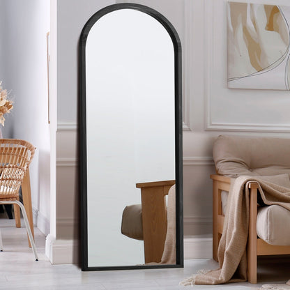 Oikiture Wooden Full Length Mirror 180x70cm Arched Floor Mirrors Black-Full Length Mirror-PEROZ Accessories