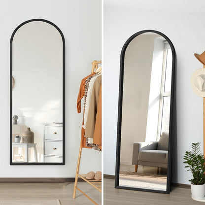 Oikiture Wooden Full Length Mirror 180x70cm Arched Floor Mirrors Black-Full Length Mirror-PEROZ Accessories