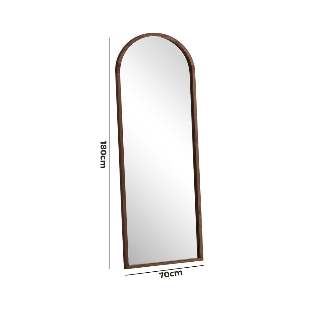Oikiture Wooden Full Length Mirror 180x70cm Arched Floor Mirrors Brown-Full Length Mirror-PEROZ Accessories