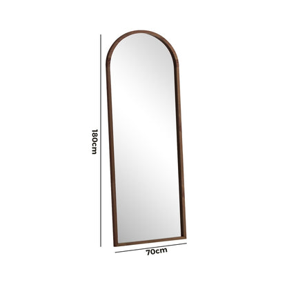 Oikiture Wooden Full Length Mirror 180x70cm Arched Floor Mirrors Brown-Full Length Mirror-PEROZ Accessories
