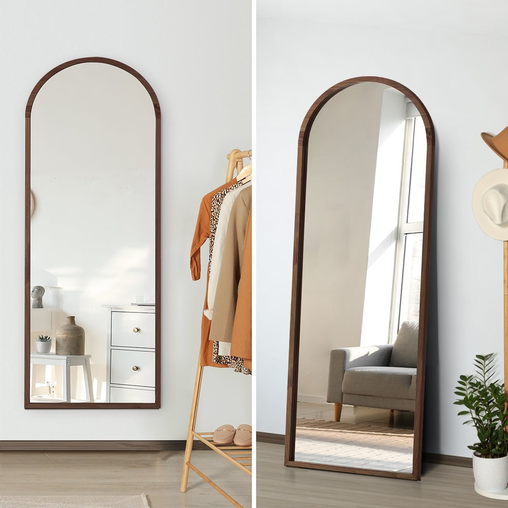 Oikiture Wooden Full Length Mirror 180x70cm Arched Floor Mirrors Brown-Full Length Mirror-PEROZ Accessories