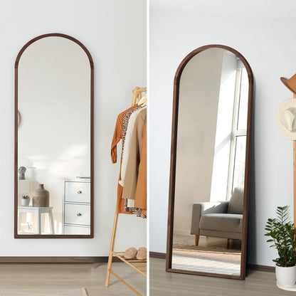 Oikiture Wooden Full Length Mirror 180x70cm Arched Floor Mirrors Brown-Full Length Mirror-PEROZ Accessories