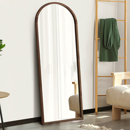 Oikiture Wooden Full Length Mirror 180x70cm Arched Floor Mirrors Brown-Full Length Mirror-PEROZ Accessories