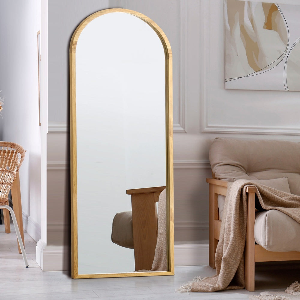 Oikiture Wooden Full Length Mirror 180x70cm Arched Floor Mirrors-Full Length Mirror-PEROZ Accessories