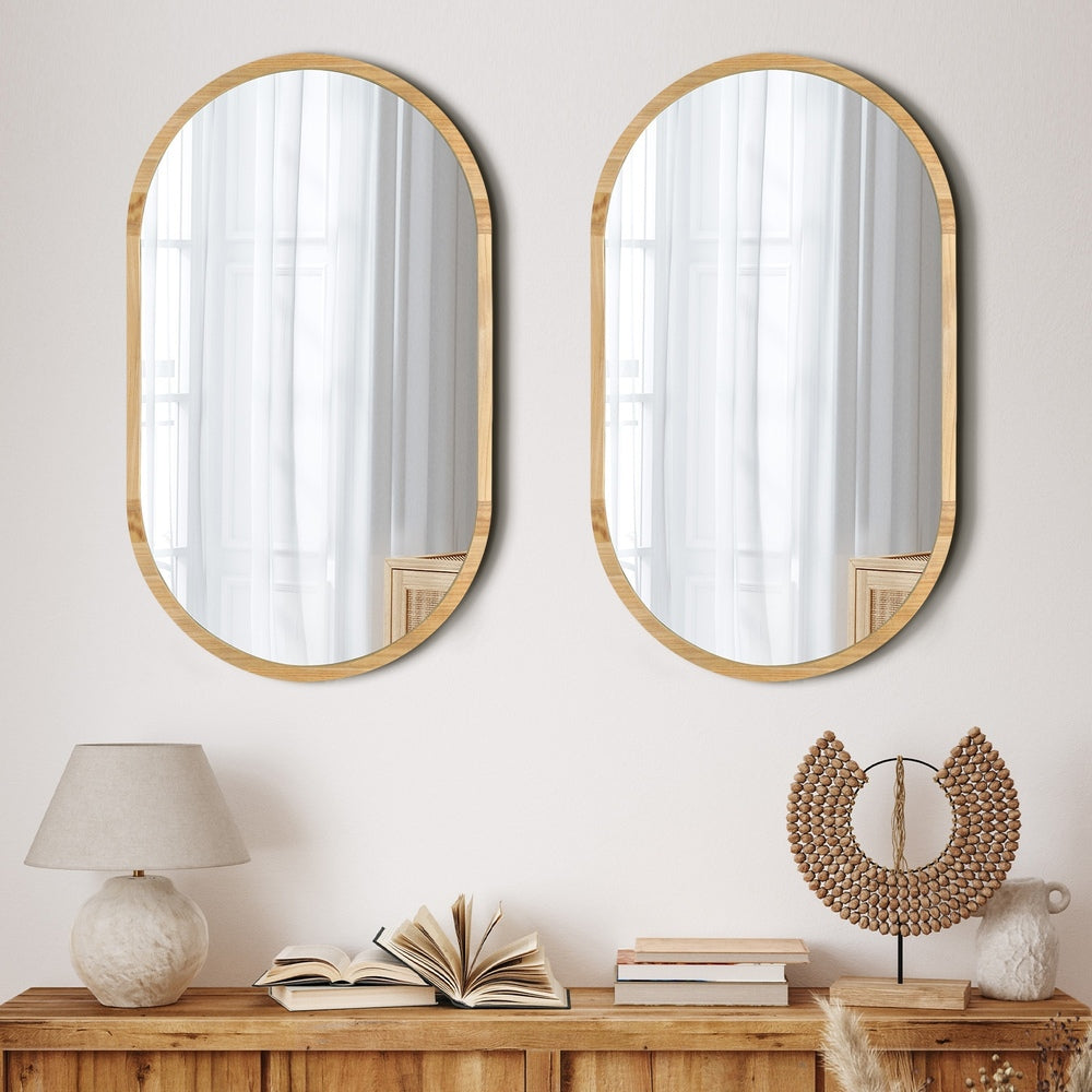 Oikiture Wooden Wall Mirrors Oval Mirror 84x50cm Set of 2-Wall Mirror-PEROZ Accessories