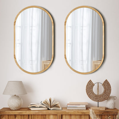 Oikiture Wooden Wall Mirrors Oval Mirror 84x50cm Set of 2-Wall Mirror-PEROZ Accessories
