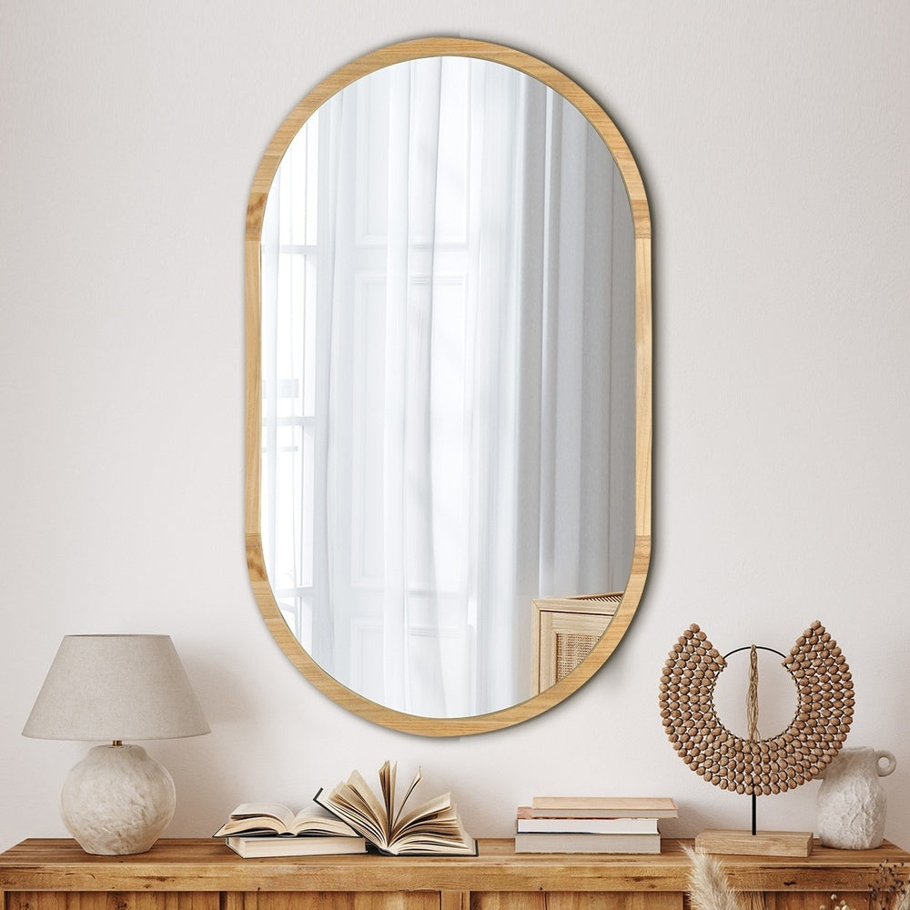 Oikiture Wooden Wall Mirrors Oval Mirror 84x50cm Set of 2-Wall Mirror-PEROZ Accessories