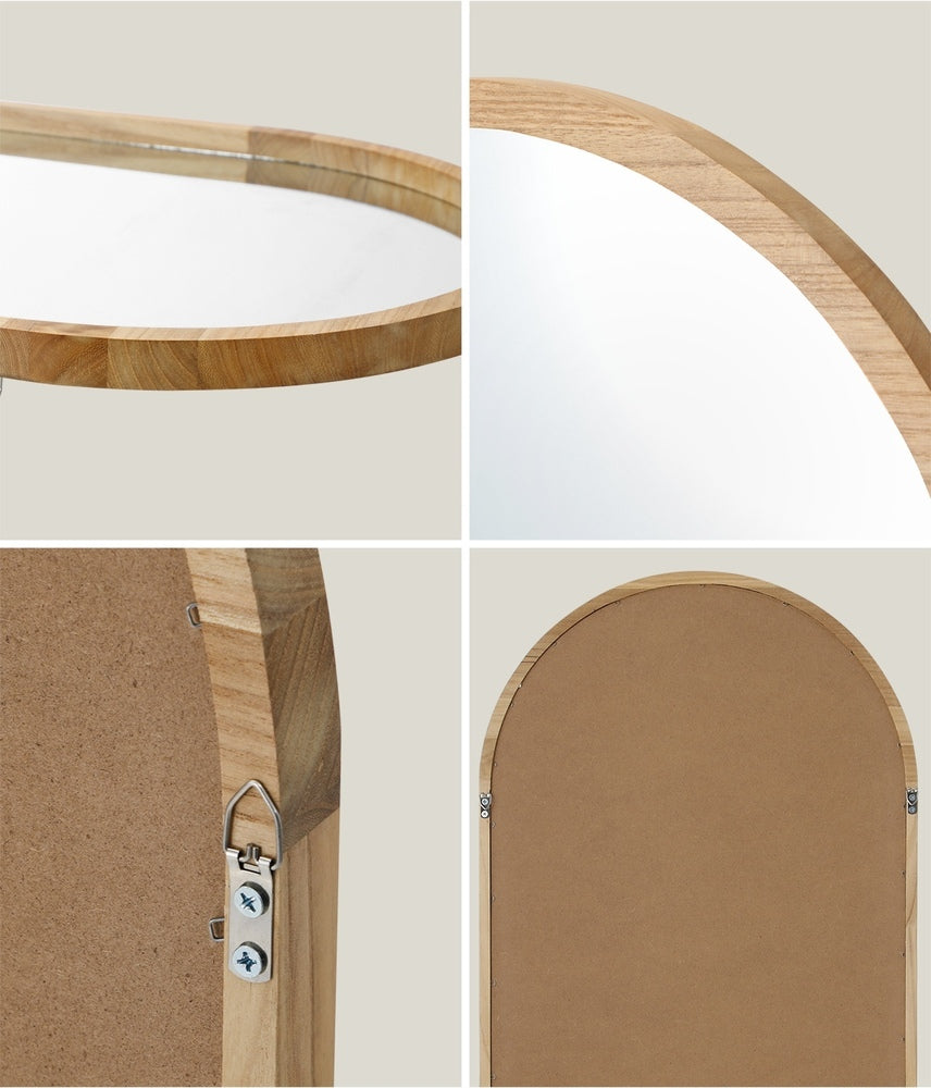 Oikiture Wooden Wall Mirrors Oval Mirror 84x50cm Set of 2-Wall Mirror-PEROZ Accessories