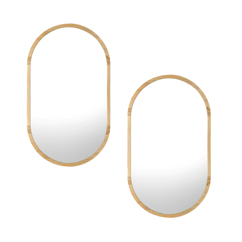 Oikiture Wooden Wall Mirrors Oval Mirror 84x50cm Set of 2-Wall Mirror-PEROZ Accessories