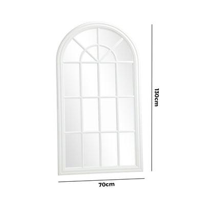 Oikiture Wooden Window Mirror Arched Wall Mirrors 130x70cm White-Window Mirror-PEROZ Accessories