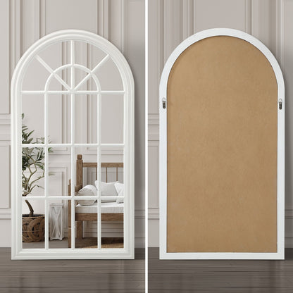 Oikiture Wooden Window Mirror Arched Wall Mirrors 130x70cm White-Window Mirror-PEROZ Accessories