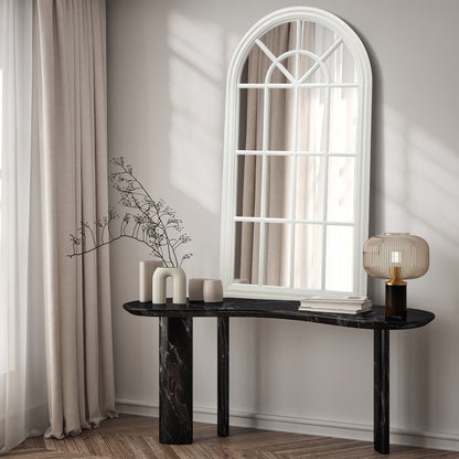 Oikiture Wooden Window Mirror Arched Wall Mirrors 130x70cm White-Window Mirror-PEROZ Accessories