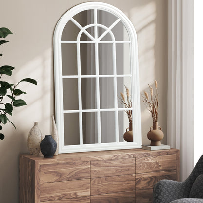Oikiture Wooden Window Mirror Arched Wall Mirrors 130x70cm White-Window Mirror-PEROZ Accessories