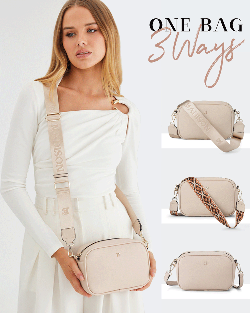 Monica Crossbody Bag &amp; 3 Straps - One Bag 3 Ways-Handbags-PEROZ Accessories