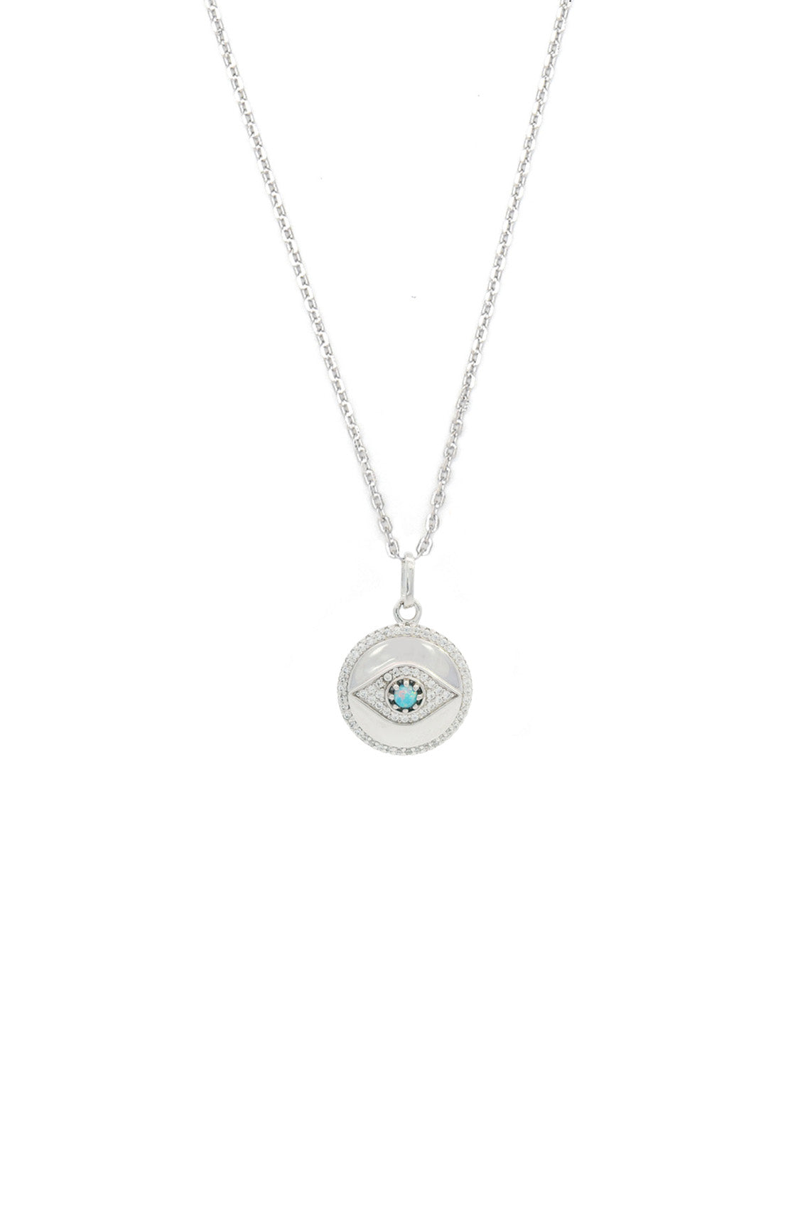 OPAL GLOW BLUE CREATED OPAL EVIL EYE MEDALION SILVER-PEROZ Accessories